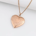 Rose gold heart locket necklace with floral engraving and fine link chain in detail - Convex Wreath Heart 29*29/Rose Gold