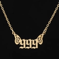 Collier en acier inoxydable plaqué or 18 carats avec pendentif chiffre 666 et ailes - 999 / Or