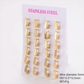 Macro detail of 3mm wire gold-plated stainless steel square hoop earrings on display card - Gold (3mm Wire 12.5*12.5mm OD)