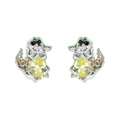 Detail of silver crocodile stud earrings with yellow cubic zirconia on white background - Silver Crocodile Pair
