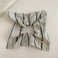 Blue and white striped scrunchie with a gold heart charm in a princess bow style - Beige Striped Scarf