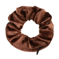 Brown velvet scrunchie with hidden zipper pocket for small items storage - Dark Coffee