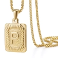 Collar hip hop dorado con colgante letra P en relieve y cadena de caja para hombres - Oro P