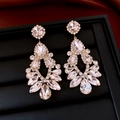 Macro detail of teardrop crystal earrings with elegant chandelier design on black display - Style 24# Gold Clear (Silver Earring Post)