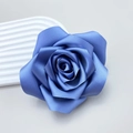Top view of a handmade 11cm blue satin camellia flower for elegant DIY fashion brooches - Blue