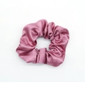 Pink satin scrunchie with silk texture and soft ruffles for elegant hair styling - Lotus root pink