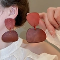 Close-up of red and brown marbled resin hoop earrings worn on model for detail - 27# Silver Earring Post-Coffee (Red Marble Texture)