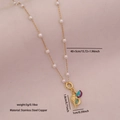Gold ocean necklace with shell and conch pendants featuring pearls and colorful enamel - Shell & Conch Style (7#)