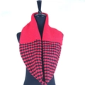 Knit scarf in solid red and black plaid pattern displayed on a mannequin - XLB-009 Red Patchwork