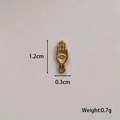 Macro detail of gold Hamsa Hand pendant with evil eye showing size and weight specs - Hamsa Eye