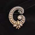 Elegant gold vintage paisley brooch with white pearls and crystals on black fabric - Gold Spiral Pearl Rhinestone (XD823321)