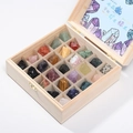 Educational 25-piece natural crystal and mineral specimen set in a wood box - Mixed Raw Stone Wooden Box Set