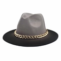 Two-tone wool fedora hat in grey and black featuring a stylish gold chain decoration - M (56-58cm) / Light Gray + Black