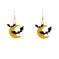 Halloween moon and black bats earrings set with gold hooks on a white background - Moon Bat Earrings