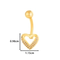 Golden heart navel piercing with white zircon pavé and detailed measurements - Hollow Heart (5#) / Gold