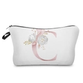 Close-up of elegant floral pink letter C print on a white canvas cosmetic bag - Letter C Style