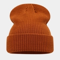 Détail de la texture en maille côtelée caramel et du revers de ce bonnet d'hiver - 213# Jaune Terre