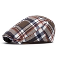 Classic British style plaid flat cap for men and women featuring brown and navy checkered pattern - Coffee