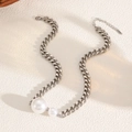 Collana a catena cubana grossa argento con due perle bianche e chiusura regolabile - Collana Argento