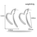 Pair of silver heart-shaped stainless steel earrings with precise size and weight measurements - Heart Line Drop Earrings / Silver