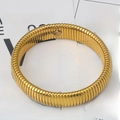 Elastic Tubogas cuff bracelet in polished gold finish with ribbed metal texture - 10mm Width 18cm Length / Gold