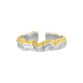 S925 sterling zilveren tweekleurige open ring met onregelmatige rotsstructuur voor dames - Breed Vlak (JL203) / Verstelbaar Open / Platina en Goud
