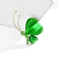 Vintage gold butterfly brooch with emerald green cat-eye stones and crystals - New Butterfly Brooch