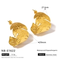 Detail showing 21mm by 29mm dimensions of polished 18K gold flower stainless earrings - Golden Leaf Shape (NB-E1622)