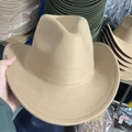 Khaki wool western cowboy hat with a curved brim and retro felt jazz style design - Camel