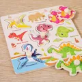 Wooden peg puzzle for kids featuring colorful cartoon dinosaurs with round knobs - Dinosaur Square Peg Puzzle