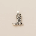 Macro shot of silver cowboy boot charm with intricate floral engravings and clear crystals - Boot Style C-Silver Engraved