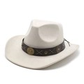 Classic cream western cowboy hat with brown leather band and vintage metal studs - M (56-59cm) / Off White