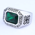 Anillo vintage para hombre de acero inoxidable con esmeralda verde y nudos celtas - US 7 / Color Acero Con Piedra Preciosa Verde