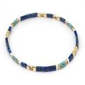 Bracelet Tila fait main de style bohème avec des perles rectangulaires et dorées - Bleu Blanc Or Marbre