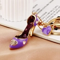 Sparkling purple high heel keychain with rhinestones and heart pendant for handbags - Heart Purple