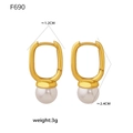 Detail view of gold tassel pearl earrings with precise 1.2cm x 2.4cm size measurements - F690-Gold Earrings
