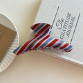 Elegante pinza per capelli a righe rosse e blu per acconciature festive autunnali - Stile Forma Gruccia (3#)