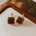 Vintage gold-rimmed square earrings with dark tortoiseshell resin and lever back - Gradient Square Buckle (4# Coffee-Gradient Square Buckle)