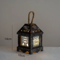 Vintage dark brown wooden Christmas lantern with LED warm light and jute rope handle - Style 1 Dark Brown Small