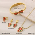 Golden stainless steel jewelry set with red green black enamel snake scale design - Adjustable Ring/4-Piece Set / Red Style (KS219944-LX)
