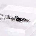 Detailed macro view of vintage silver owl pendant with black stone eyes and intricate texture - Silver Pendant Only (Without Chain)