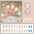 Lot de 24 faux ongles amande style français vert Tiffany avec nœuds et motifs cœur - Style Nœud Cœur Bleu Tiffany (A3197)