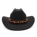Chapeau de cowboy en feutre noir classique avec perles en bois et pierre précieuse orange - Noir