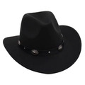 Detail of black cowboy hat with vintage silver ornaments on a decorative leather band - Woven Band Style / Black