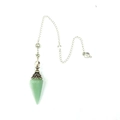 Detailed view of green crystal hexagonal pendulum with vintage silver carved metal cap - Green
