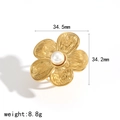 18k vergulde vintage bloemoorbel met parel, 34,5 mm groot en 8,8 g in gewicht - Bloem ring (TR60415)