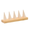 Bamboo ring display stand with five cream microfiber cones for jewelry presentation - Beige 5-Finger