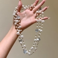 Collar barroco de capas con perlas y ópalo y cadena dorada para mujer - Dorado-Blanco-Azul Claro
