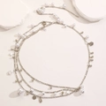 Detail view of multi-layer silver body chain with white pearls and sea-themed charms - Multi-layer Artificial Pearl Ocean Pendant Style (DZ-898) / Silver