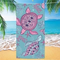 Microfiber beach towel featuring a blue sea turtle and starfish print design - Sea Turtle Beach Towel 14